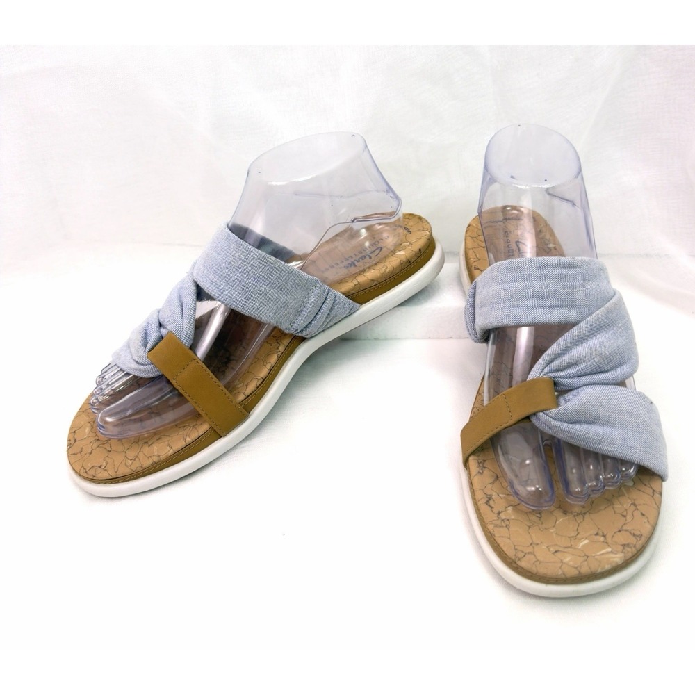 Clarks Cloudsteppers Womens 8M Blue Twist Slide Sandals Cushion Soft Comfort